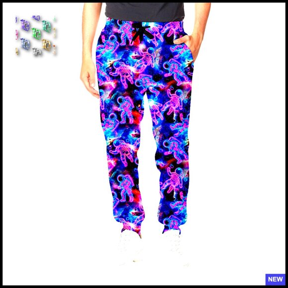 Novelty Galaxy Print Joggers Casual Sweatpants Drawstring Waist Retro Style